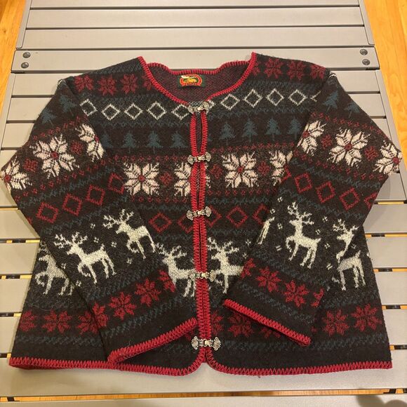 Alps Christmas Cardigan Sweater Women's Large Multi Snowflake Metal Hook Clasps - Picture 2 of 7